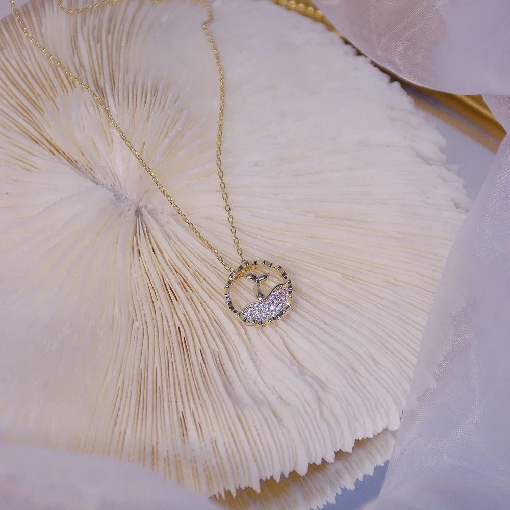 NEW 14K Gold Plated Diamond Mermaid Necklace a